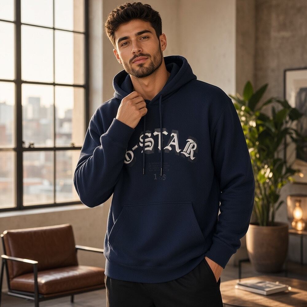 G‑Star Raw Men’s Embroidered Logo Graphic Hoodie – Size XXL – NWT – Navy (0005)